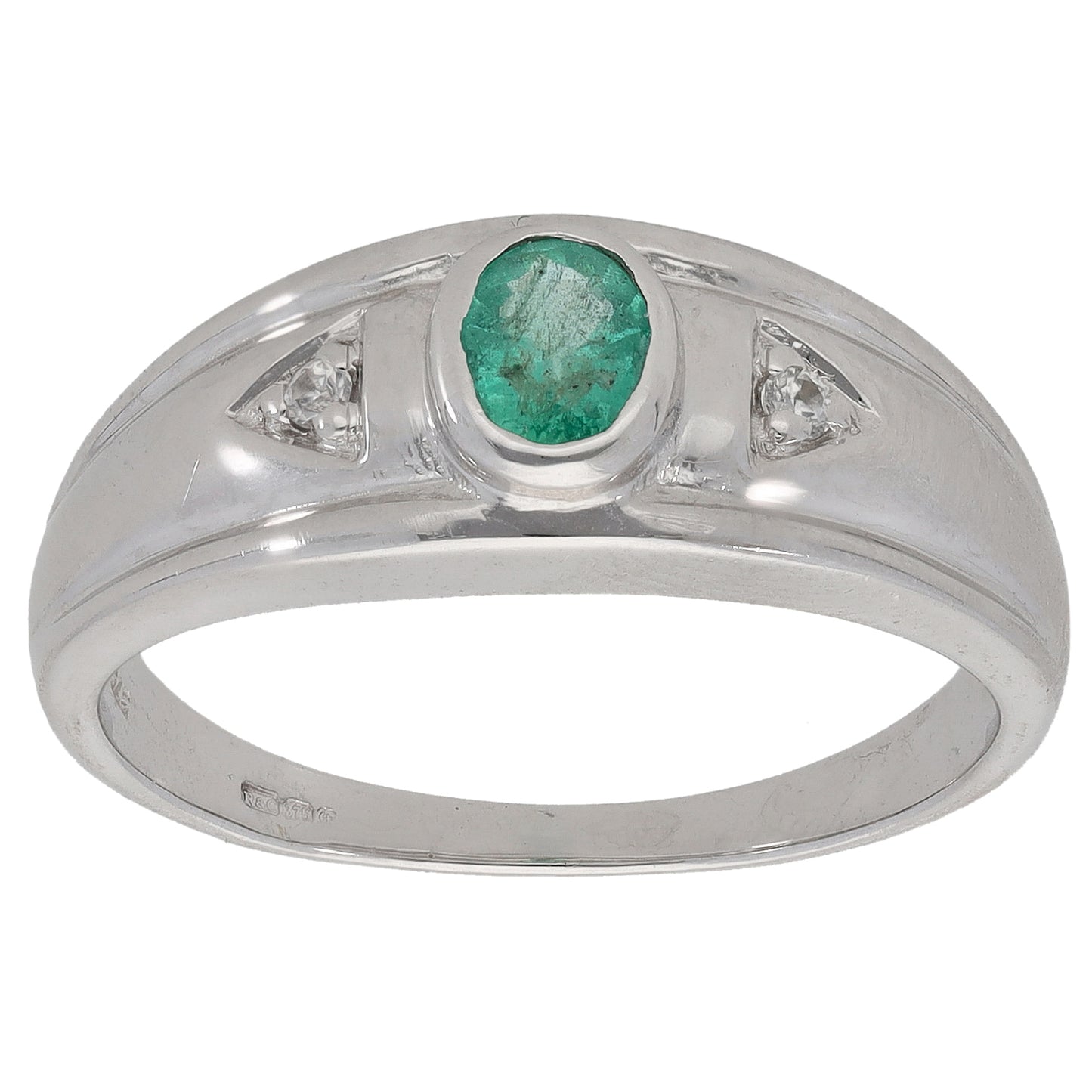 9ct White Gold Emerald & Imitation Alternative Ring Size T