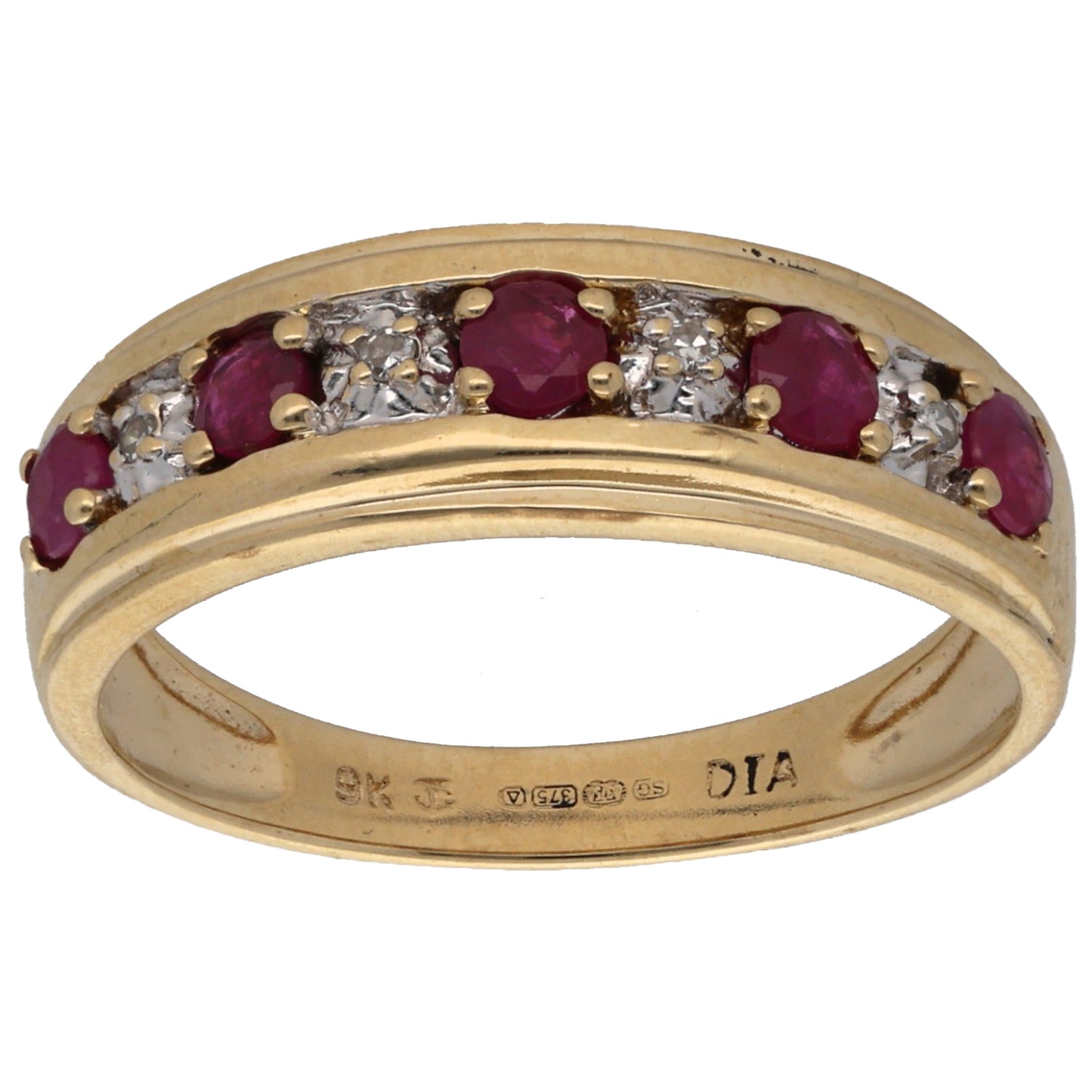 9ct Gold Ruby & 0.02ct Diamond Half Eternity Ring Size L