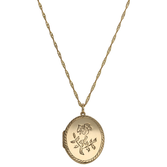 9ct Gold Patterned Locket Pendant With Chain