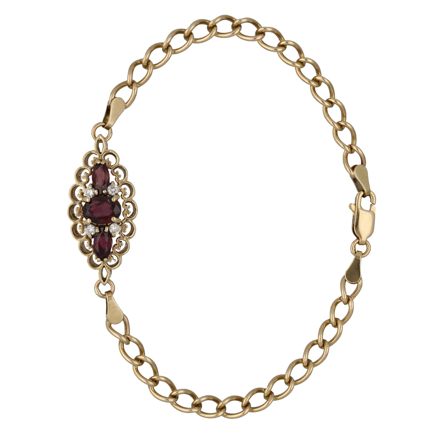 9ct Gold Garnet & Cubic Zirconia Fancy Stone Set Bracelet