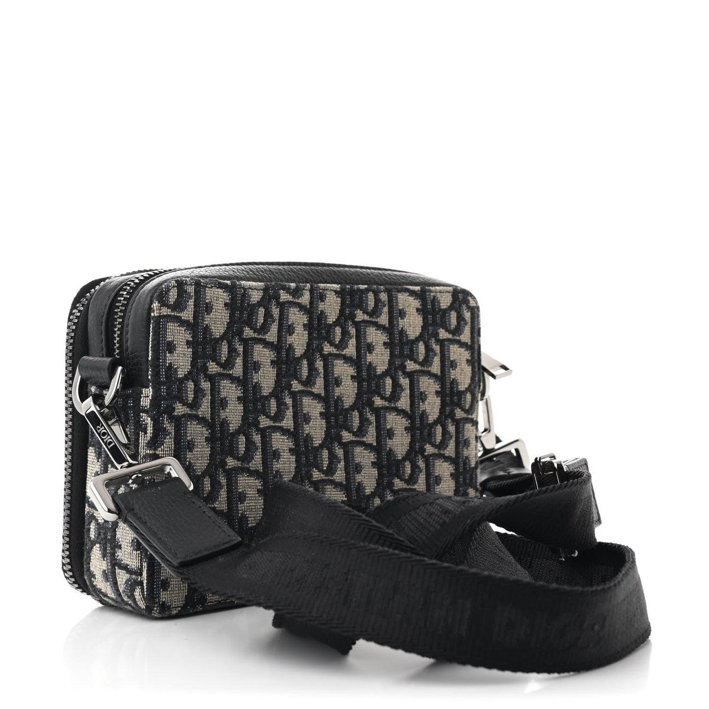 Christian Dior Zipped Pouch Oblique Canvas Bag - Beige & Black