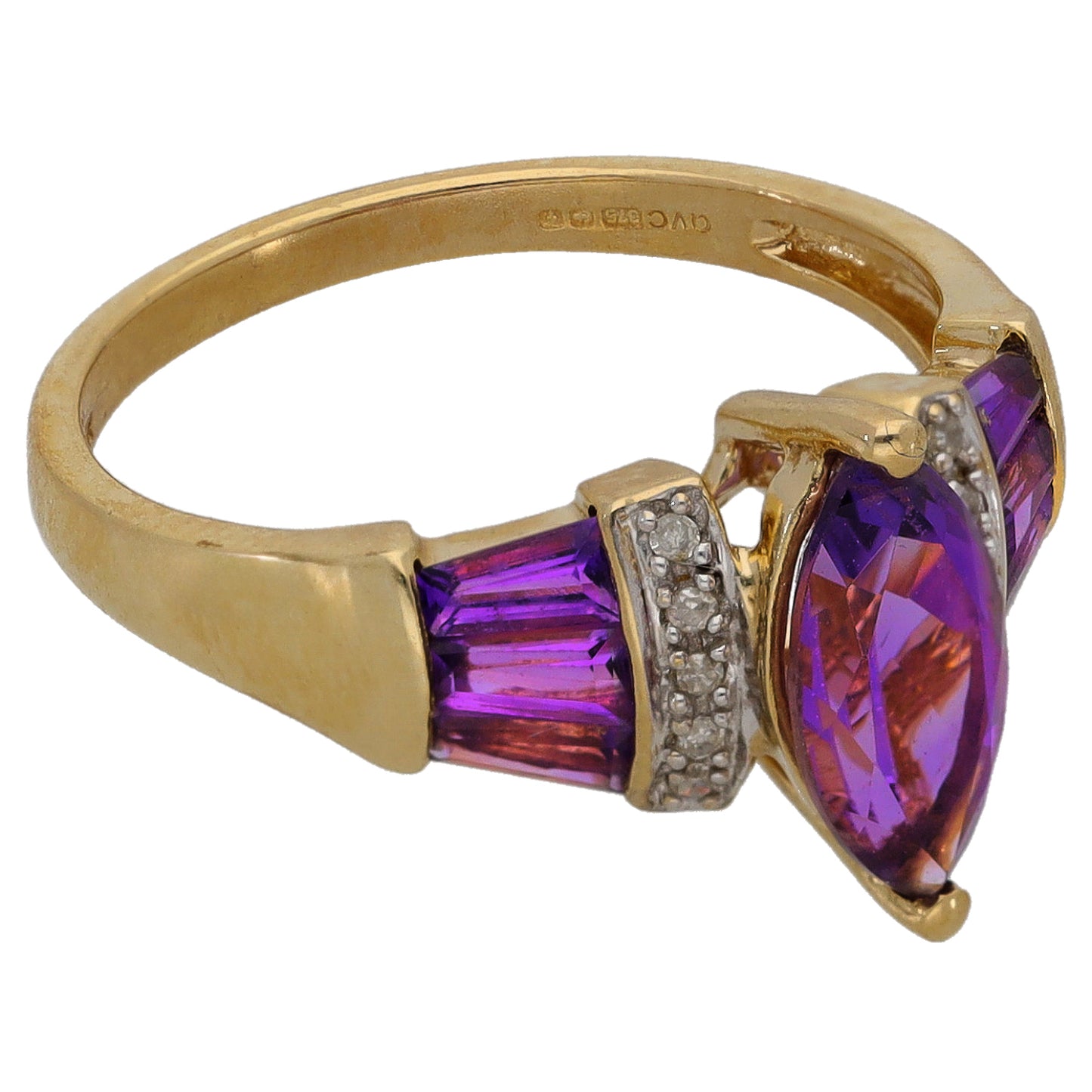 9ct Gold Amethyst & 0.05ct Diamond Dress/Cocktail Ring Size M