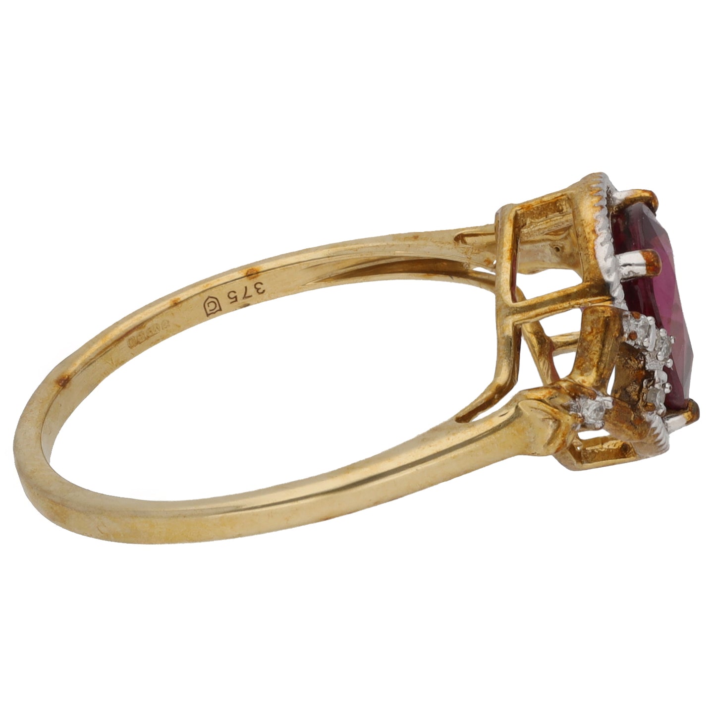 9ct Gold Garnet & 0.04ct Diamond Dress/Cocktail Ring Size P