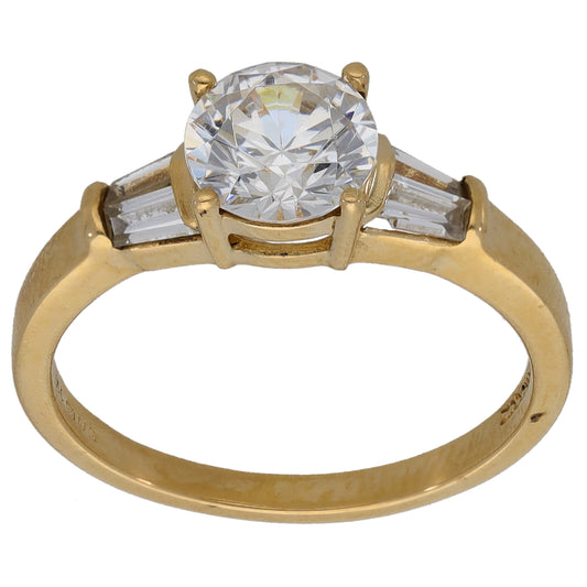 14ct Gold Cubic Zirconia Three Stone Ring Size O