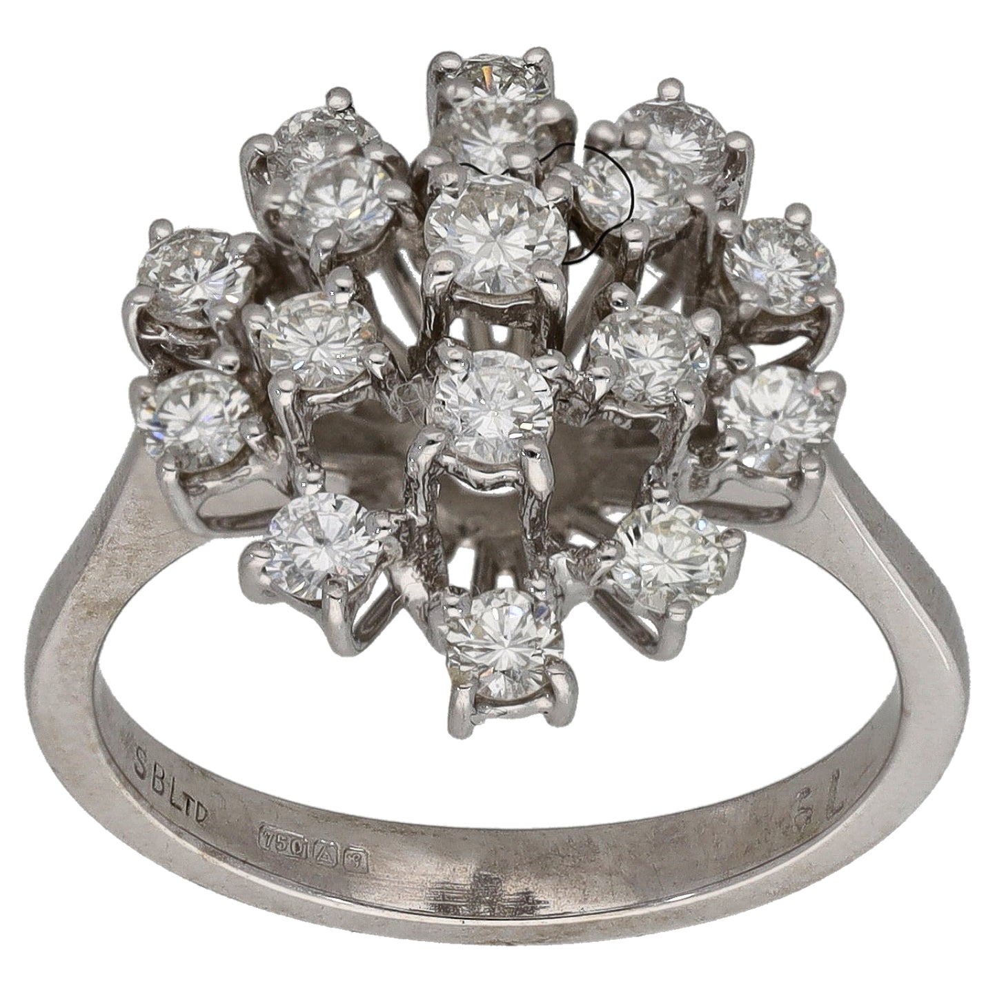 18ct White Gold 0.88ct Diamond Cluster Ring Size N