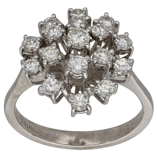 18ct White Gold 0.88ct Diamond Cluster Ring Size N