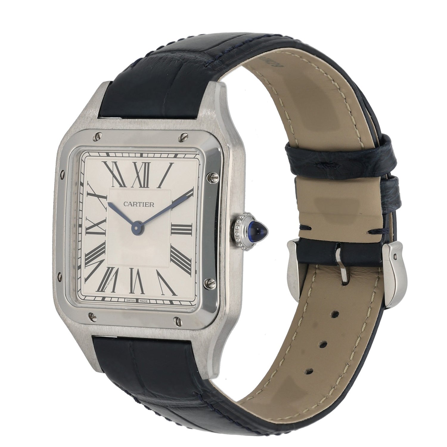 Cartier Santos WSSA0022 31.5mm, black leather strap, grey dial, roman numerals