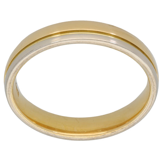 18ct Bicolour Gold Patterned Wedding Ring Size L