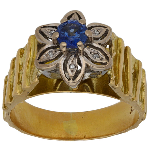 14ct Gold Sapphire & 0.03ct Diamond Dress/Cocktail Ring Size K