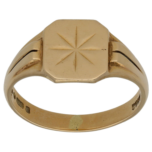 9ct Gold Patterned Signet Ring Size V