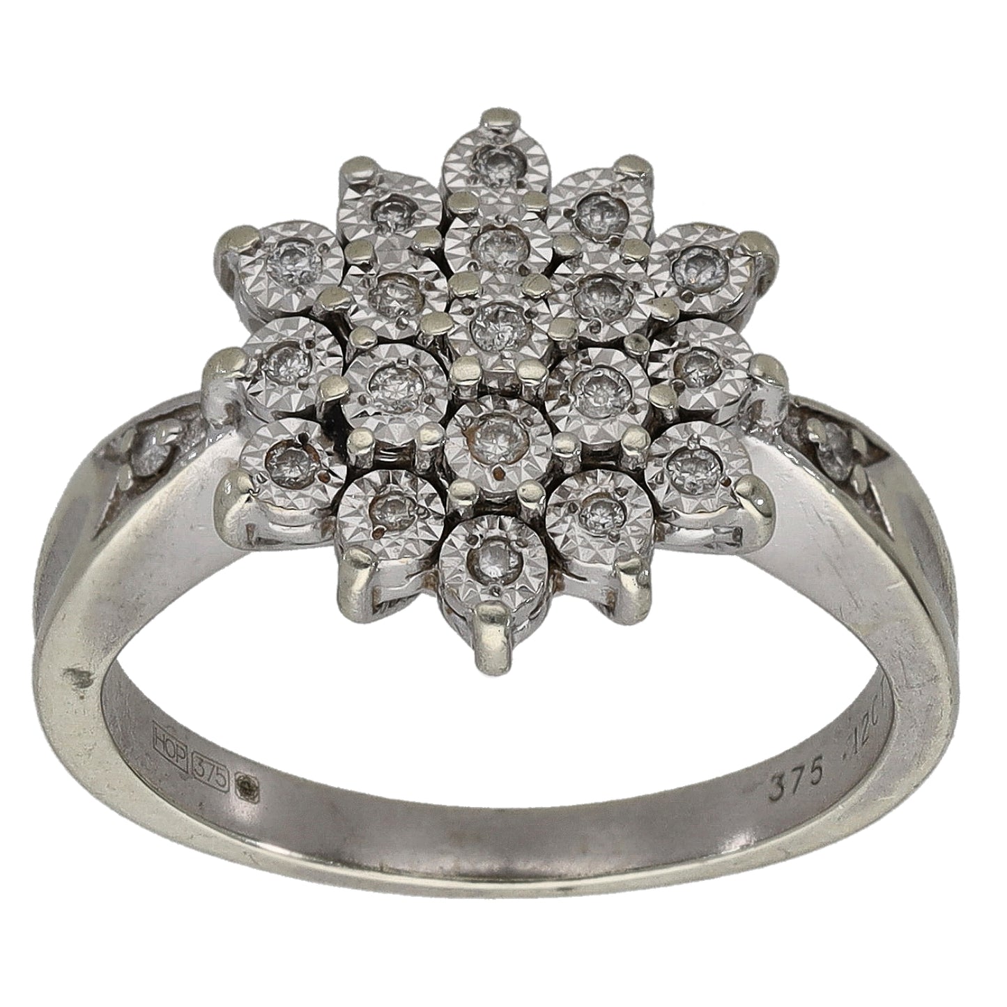 9ct White Gold 0.19ct Diamond Cluster Ring Size K