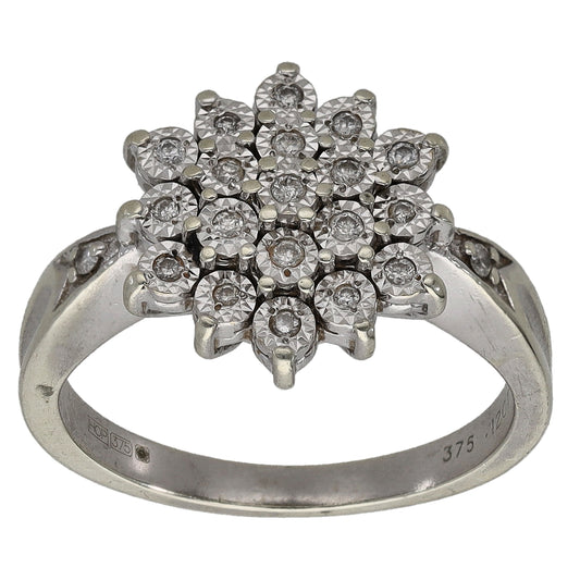 9ct White Gold 0.19ct Diamond Cluster Ring Size K