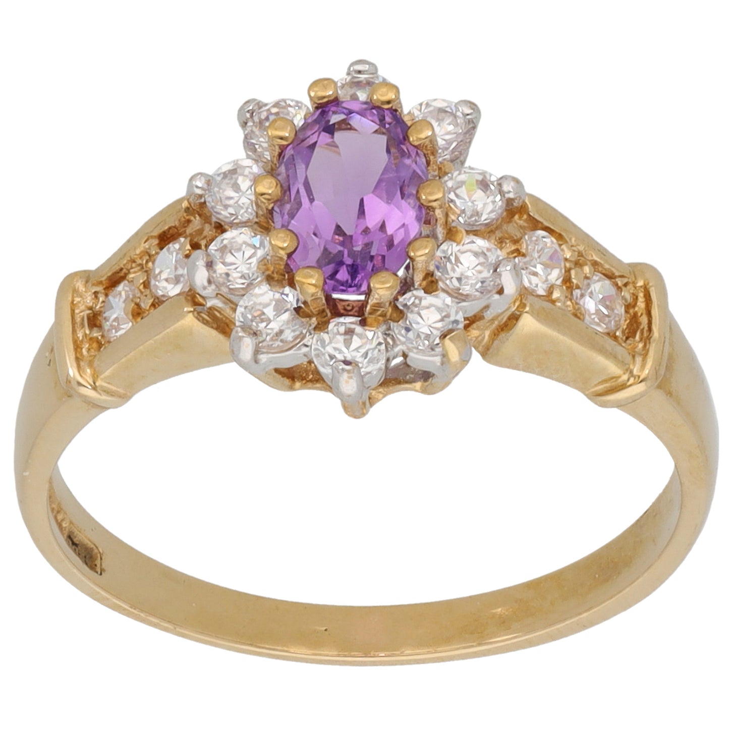 9ct Gold Amethyst & Cubic Zirconia Dress/Cocktail Ring Size M