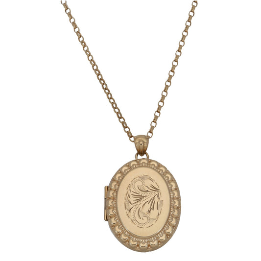 9ct Gold Patterned Locket Pendant With Chain