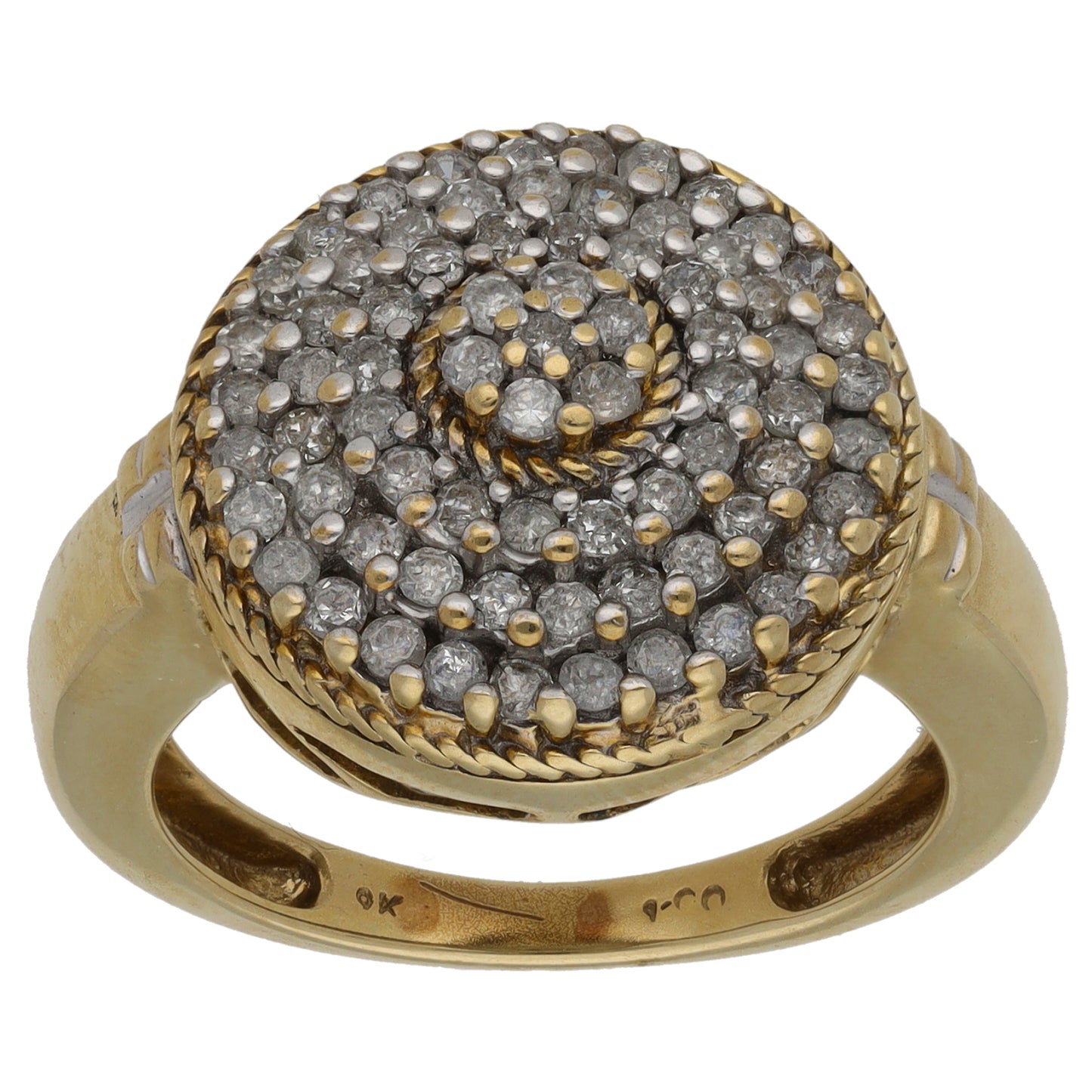 9ct Gold 1.00ct Diamond Dress/Cocktail Ring Size P