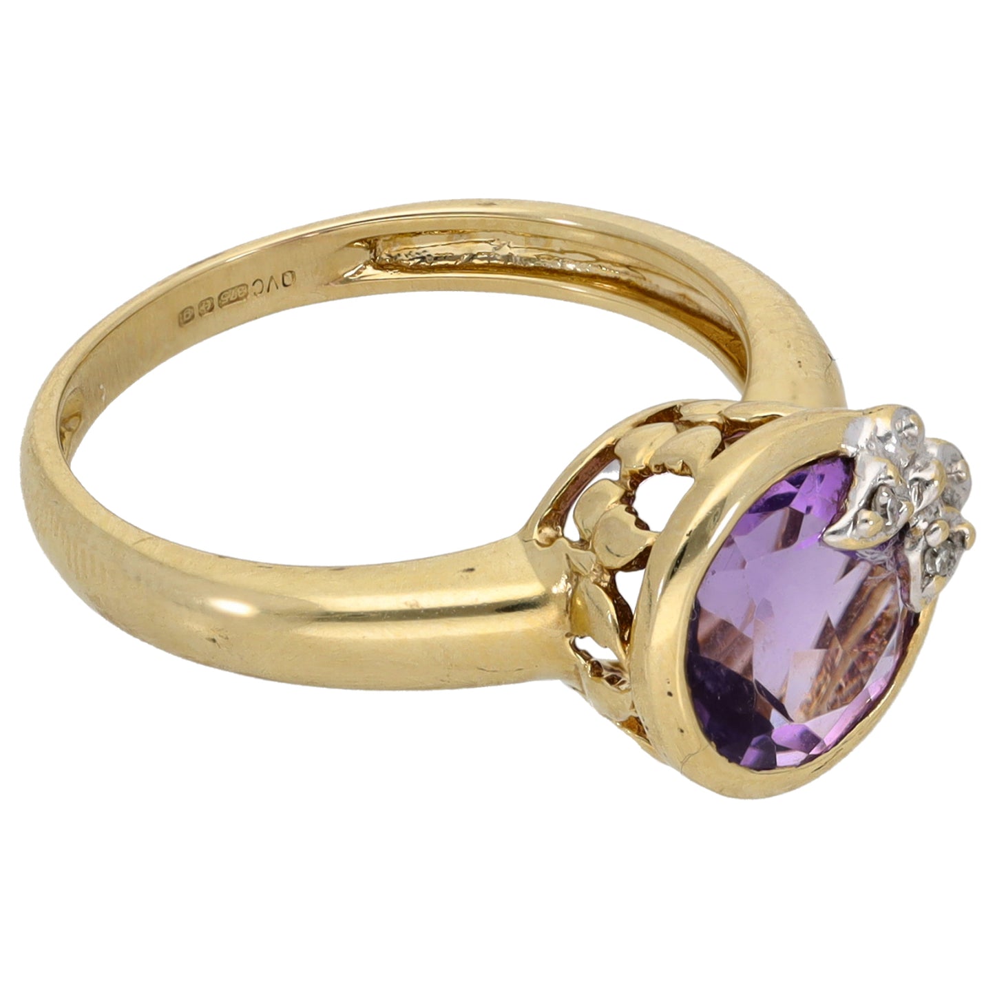 9ct Gold Amethyst & 0.01ct Diamond Cluster Ring Size L