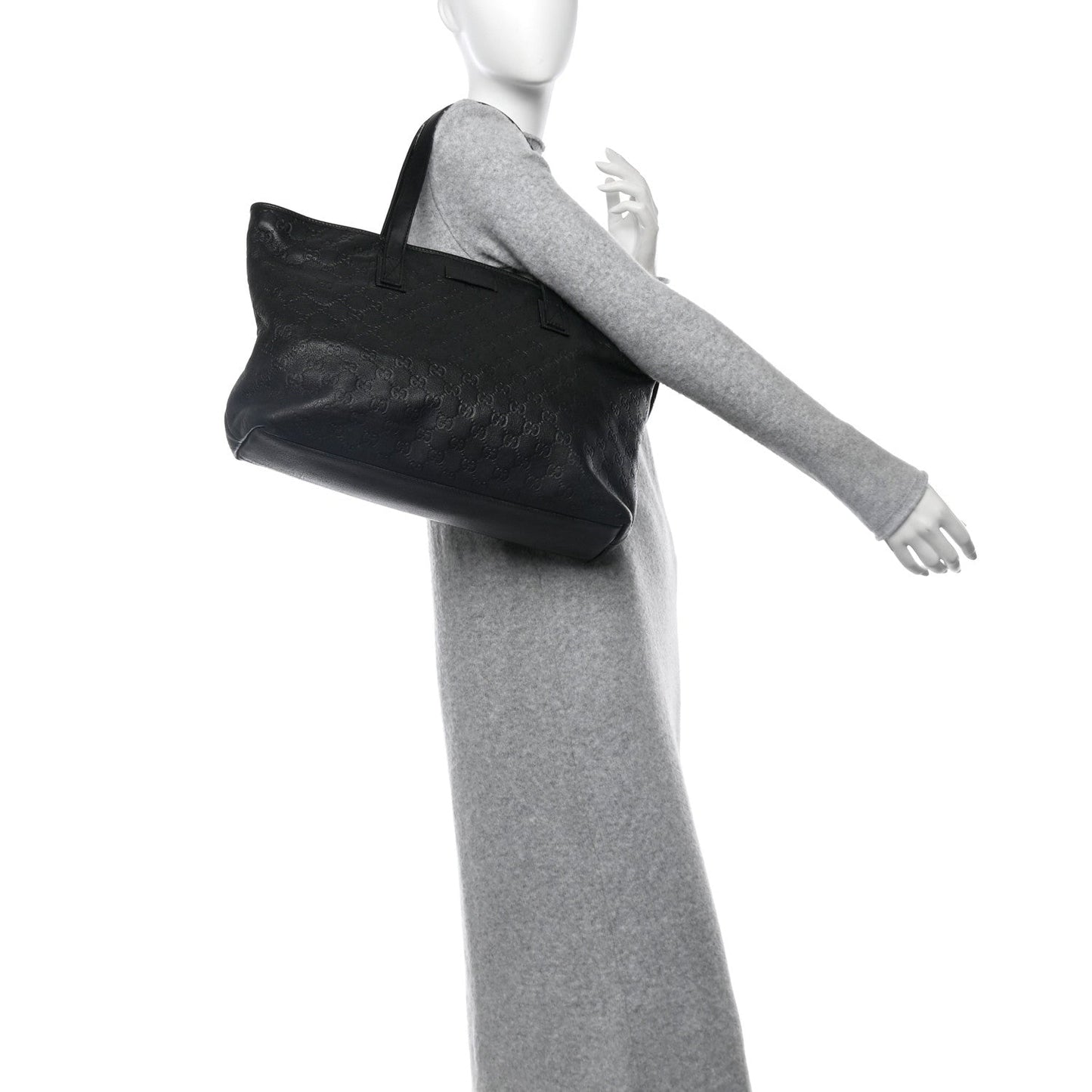 Gucci Zipped Shopping Tote Guccissima Leather Bag - Black