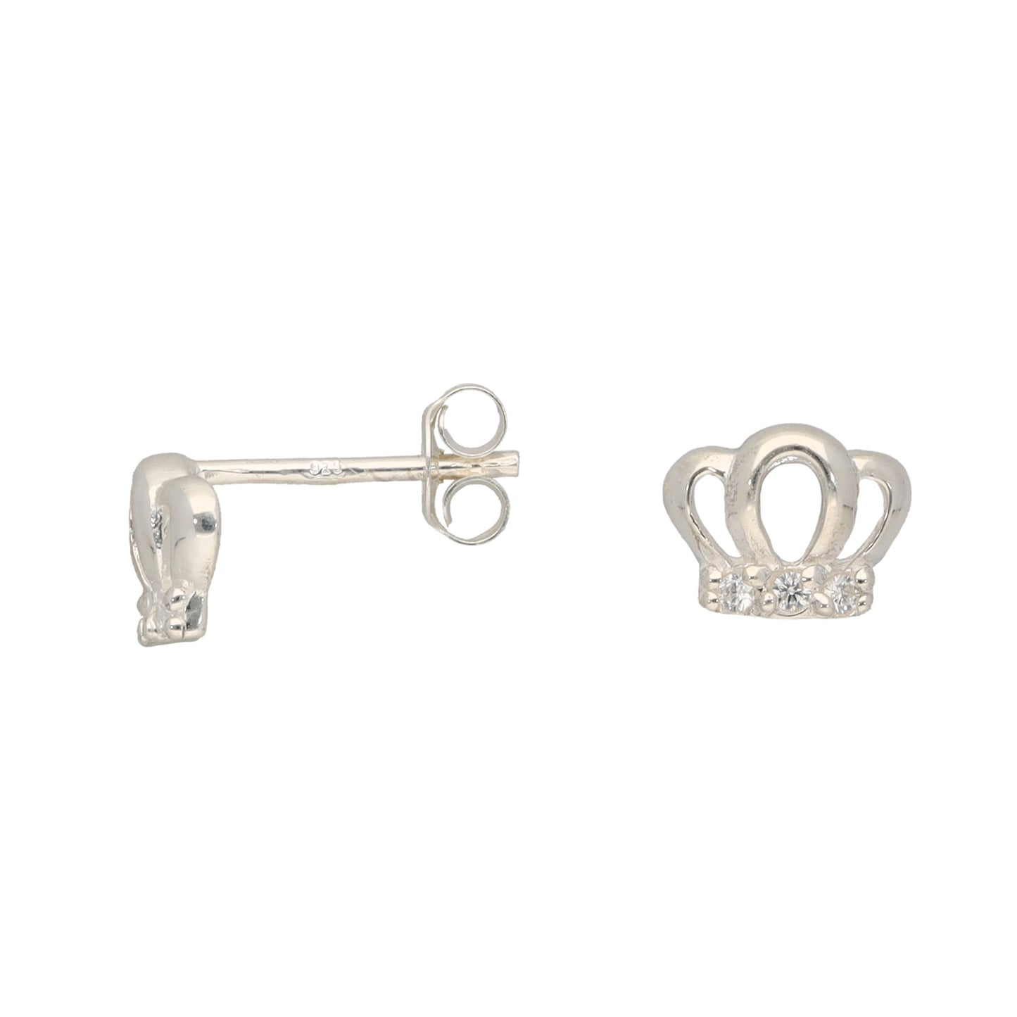 New Sterling Silver Crown Stud Earrings