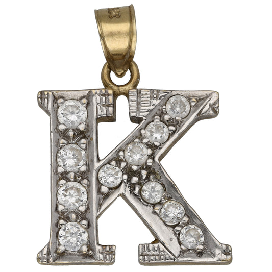 9ct Gold Cubic Zirconia Initial K Pendant