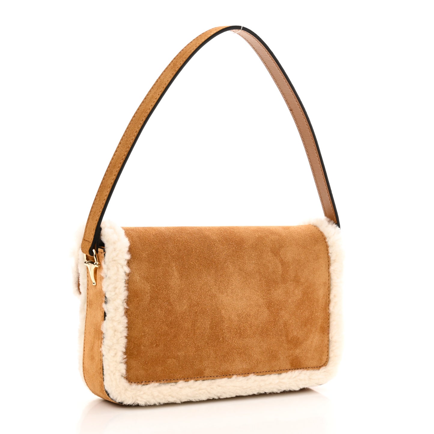 Gucci Shearling Horsebit 1955 Suede Leather Bag - Beige
