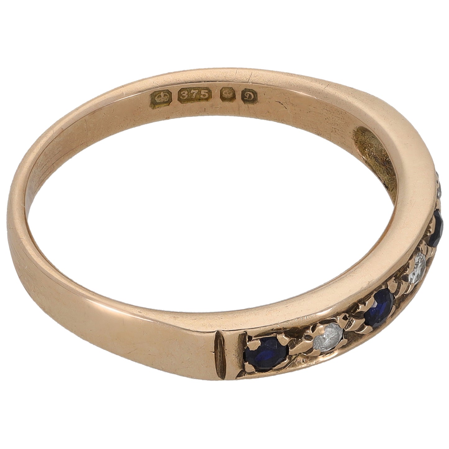 9ct Gold 0.03ct Diamond & Sapphire Half Eternity Ring Size N