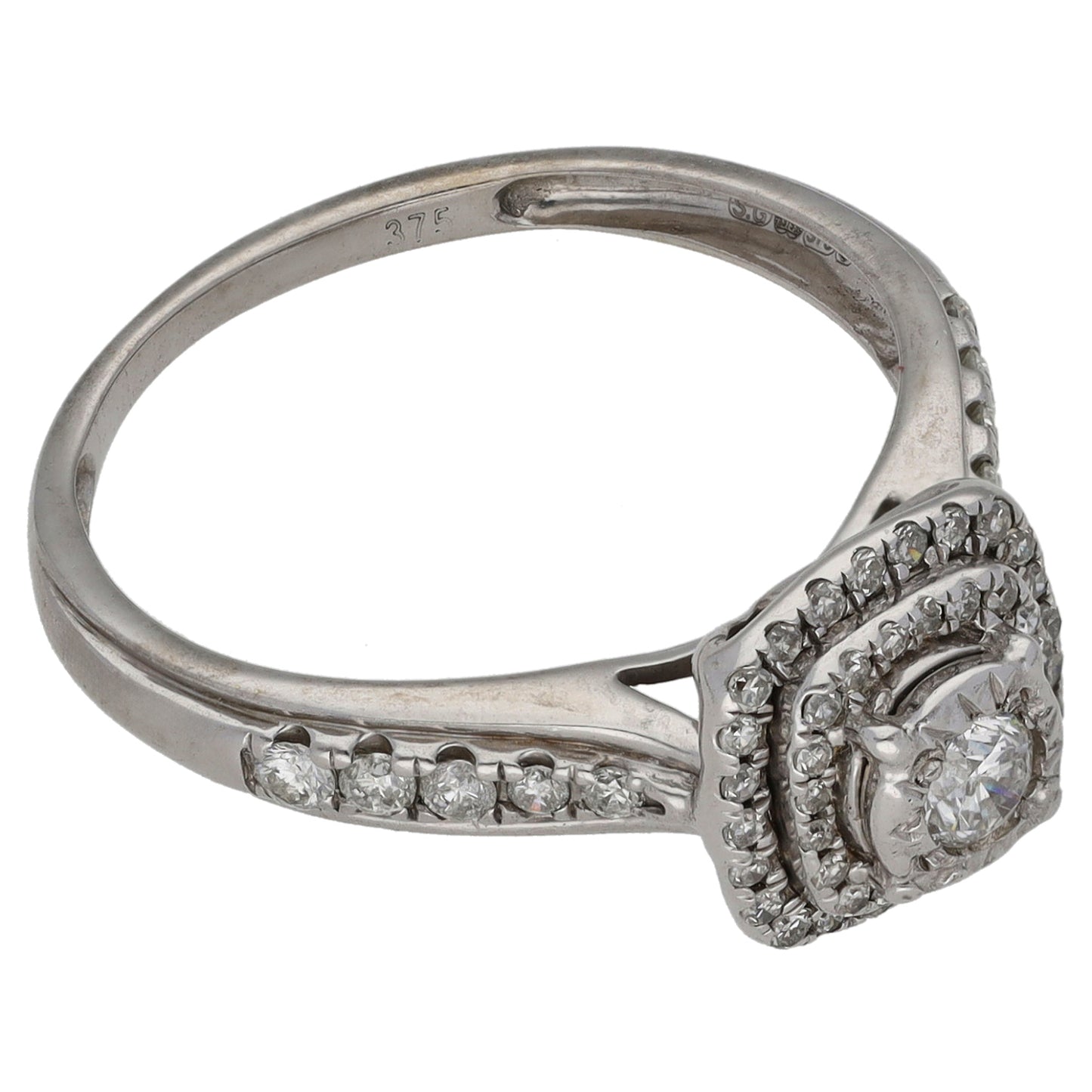 9ct White Gold 0.57ct Diamond Halo Ring Size O