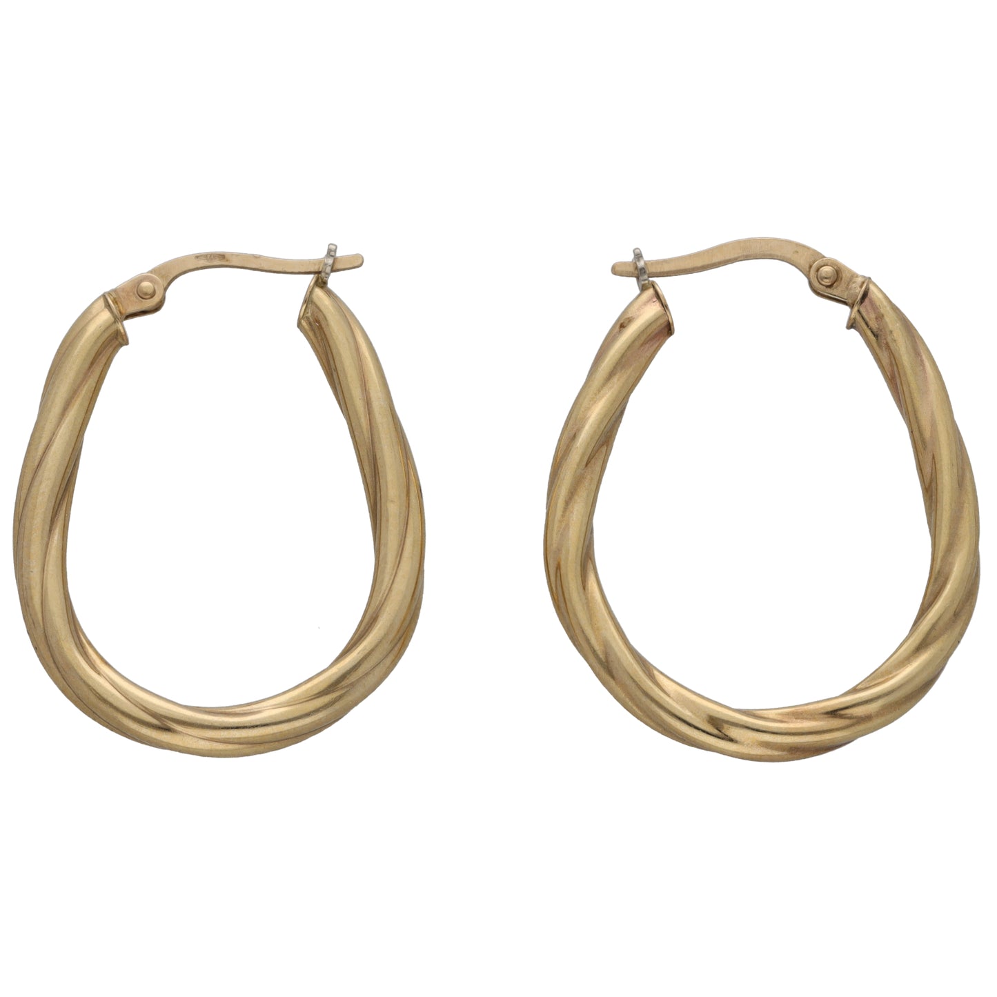 9ct gold hoop creole earrings with twisted tube design and small clasp