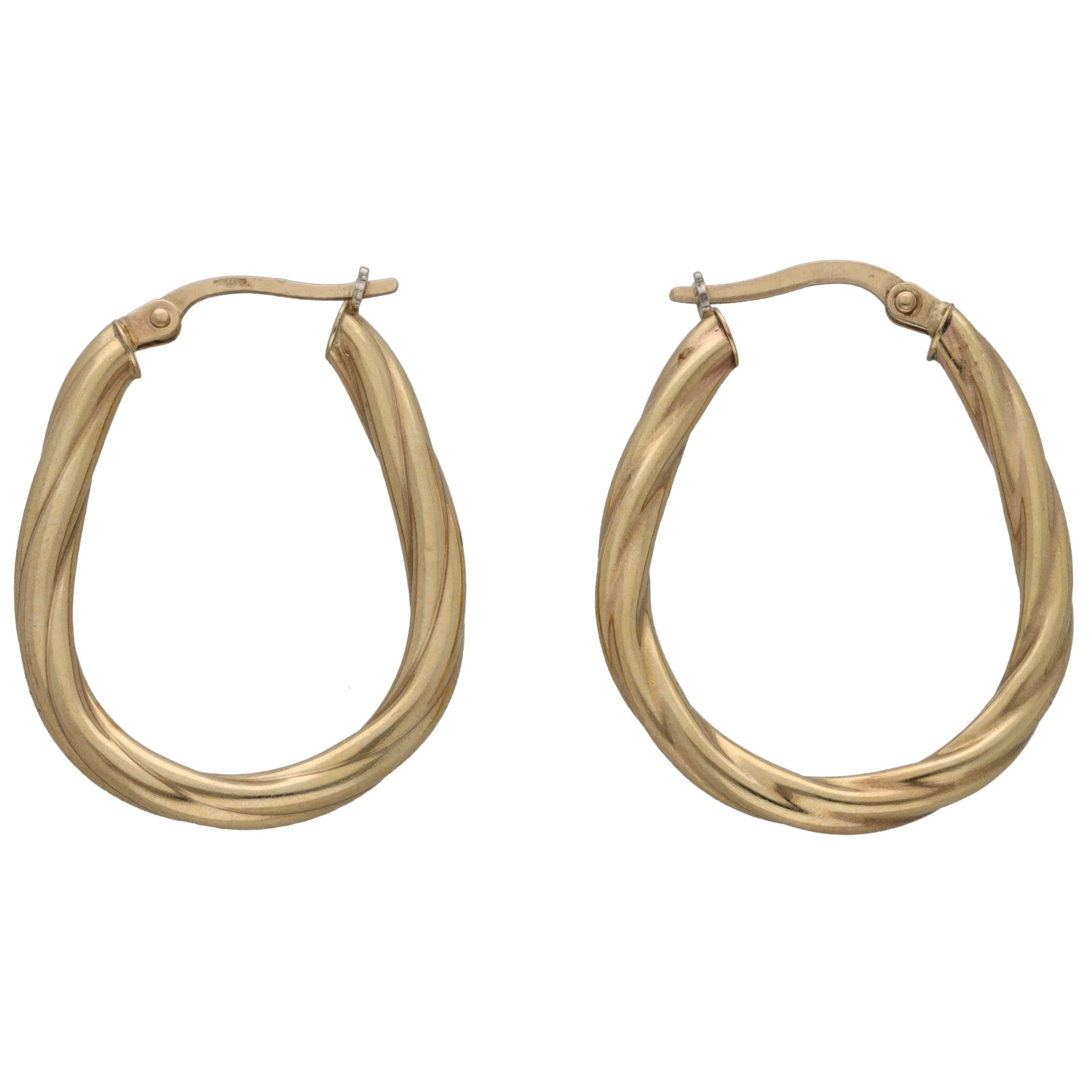 9ct gold hoop creole earrings with twisted tube design and small clasp