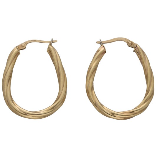 9ct gold hoop creole earrings with twisted tube design and small clasp