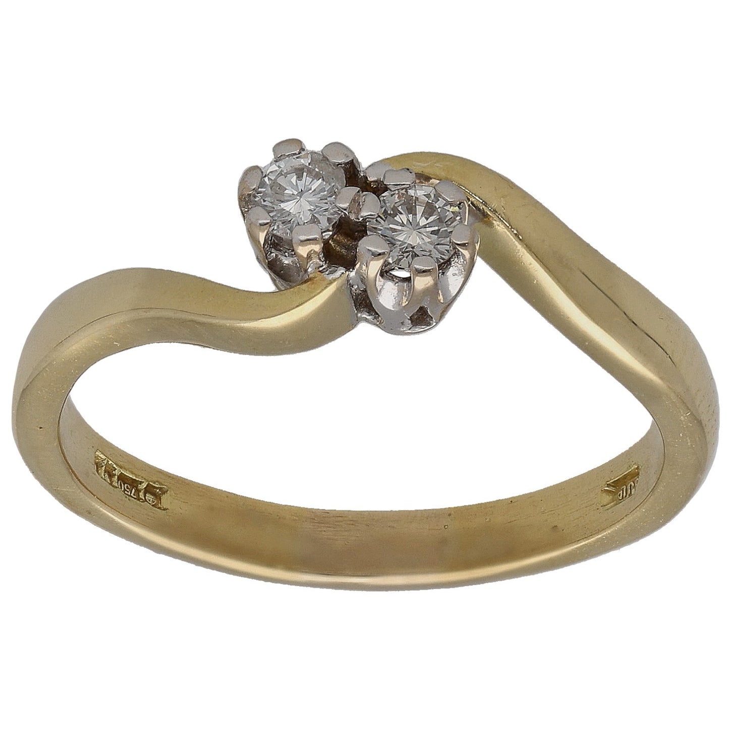 18ct Gold 0.20ct Diamond Two Stone Ring Size Q