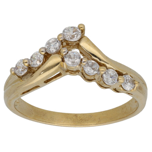 9ct Gold Cubic Zirconia Wishbone Ring Size M