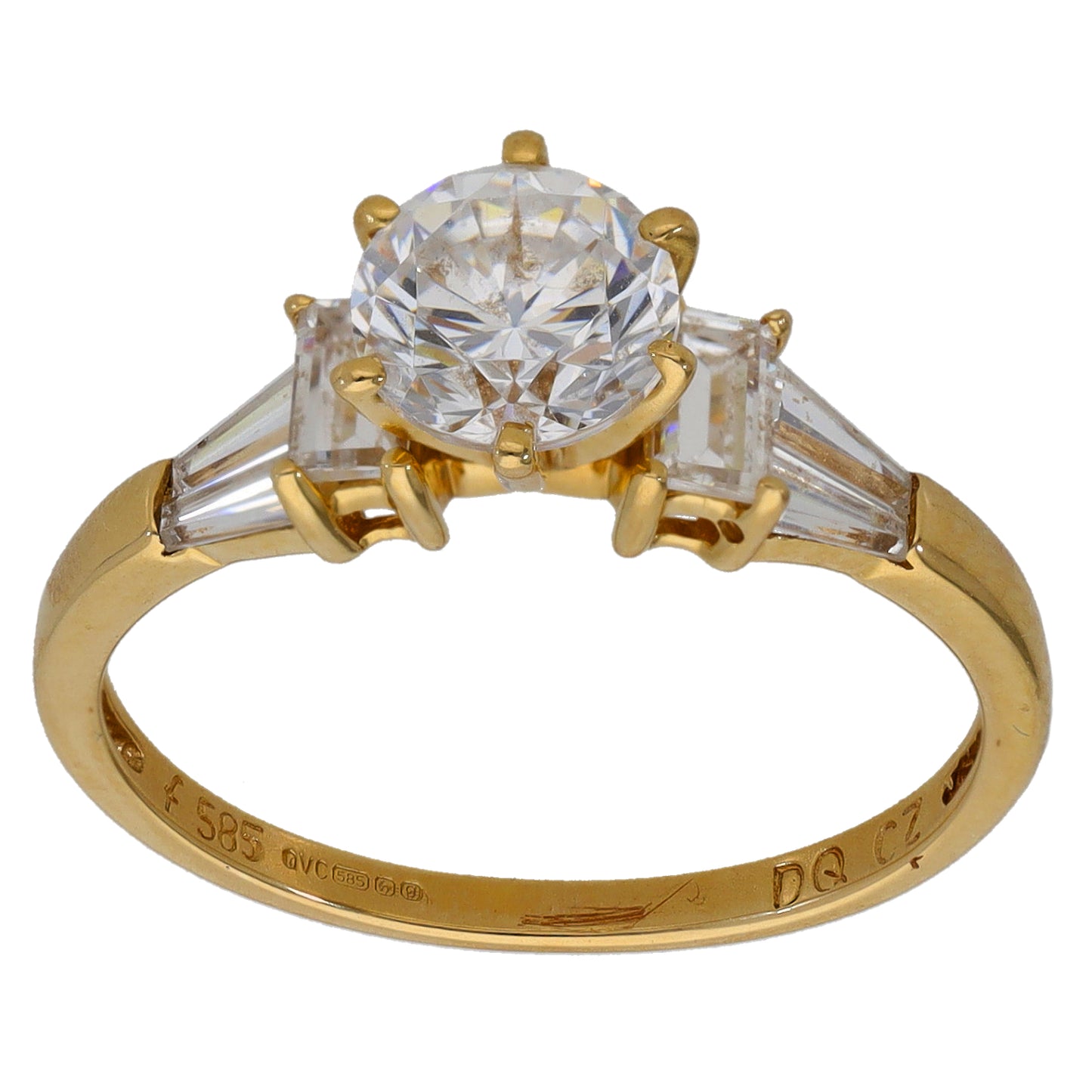 14ct Gold Cubic Zirconia Single Stone Ring With Accents Size P