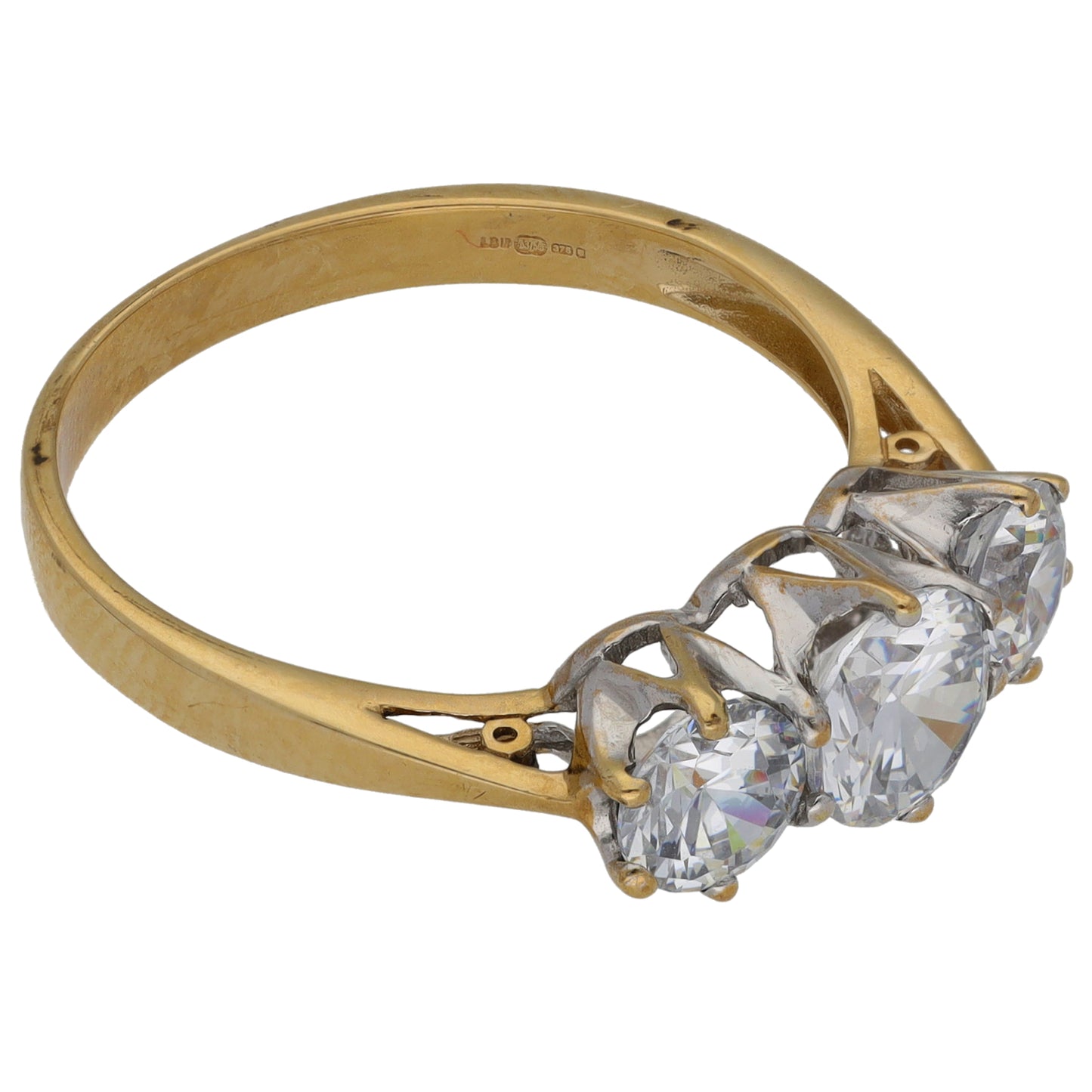 9ct Gold Cubic Zirconia Trilogy Ring Size R