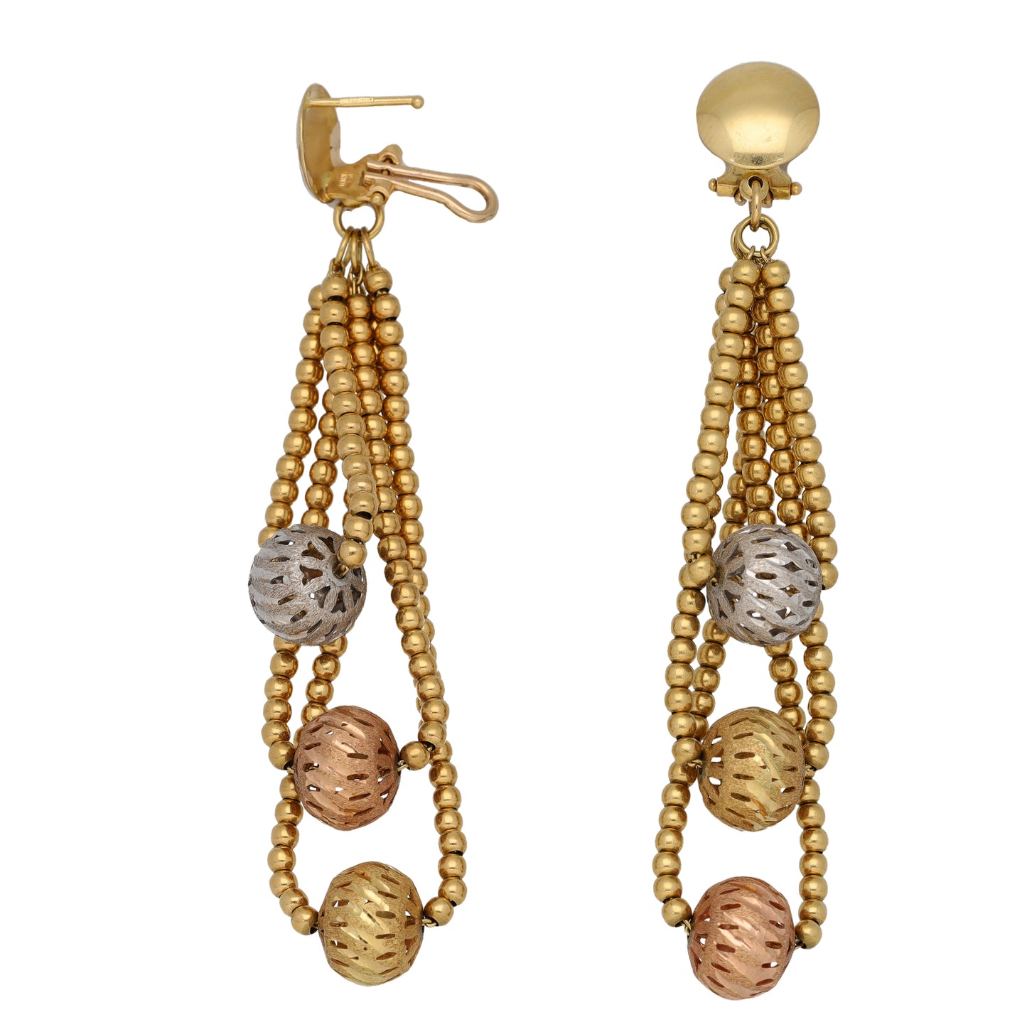 18ct Tri-Colour Gold Drop Earrings