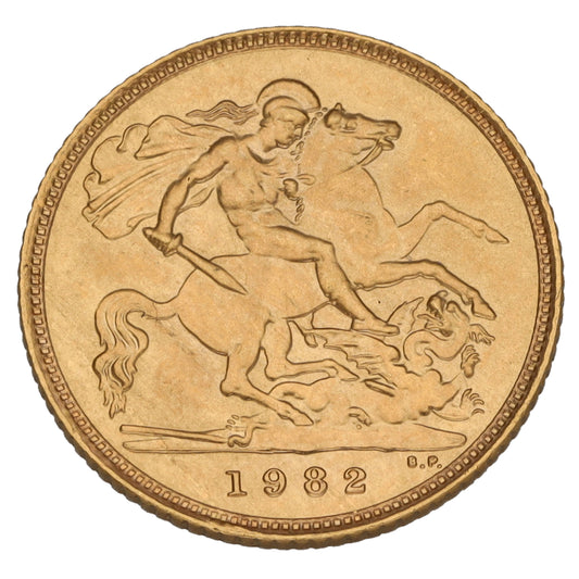 22ct Gold Queen Elizabeth II Half Sovereign Coin 1982