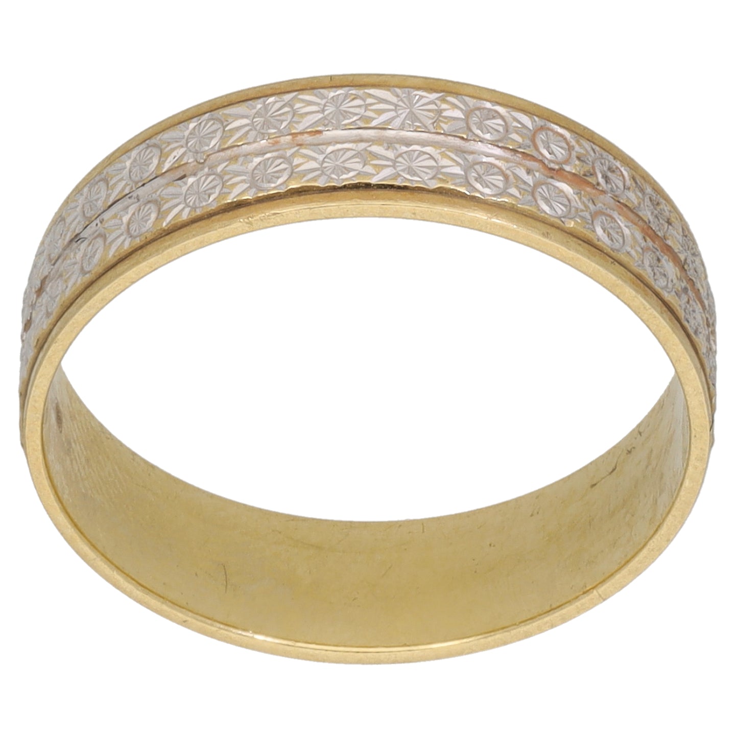 9ct Bi-Colour Gold Patterned Wedding Ring Size O