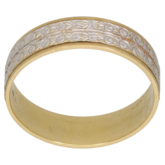 9ct Bi-Colour Gold Patterned Wedding Ring Size O