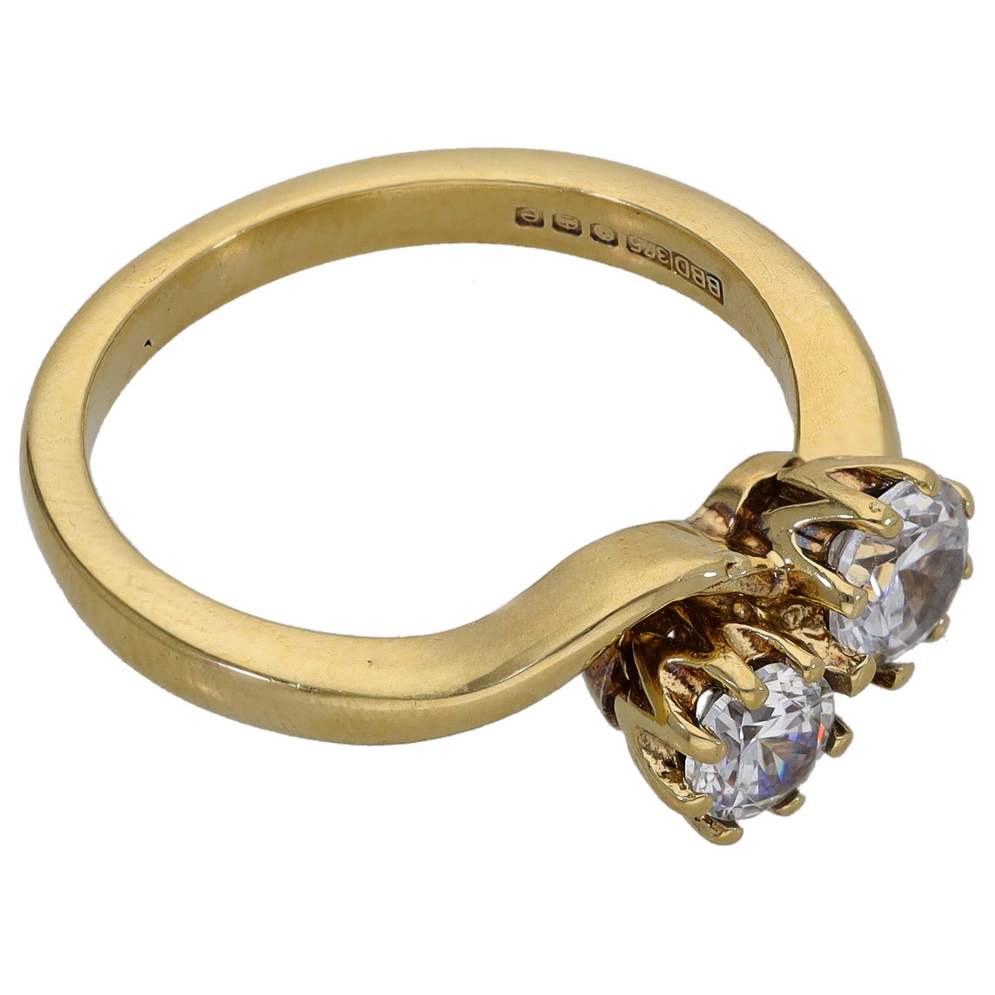 9ct Gold Cubic Zirconia Two Stone Ring Size P