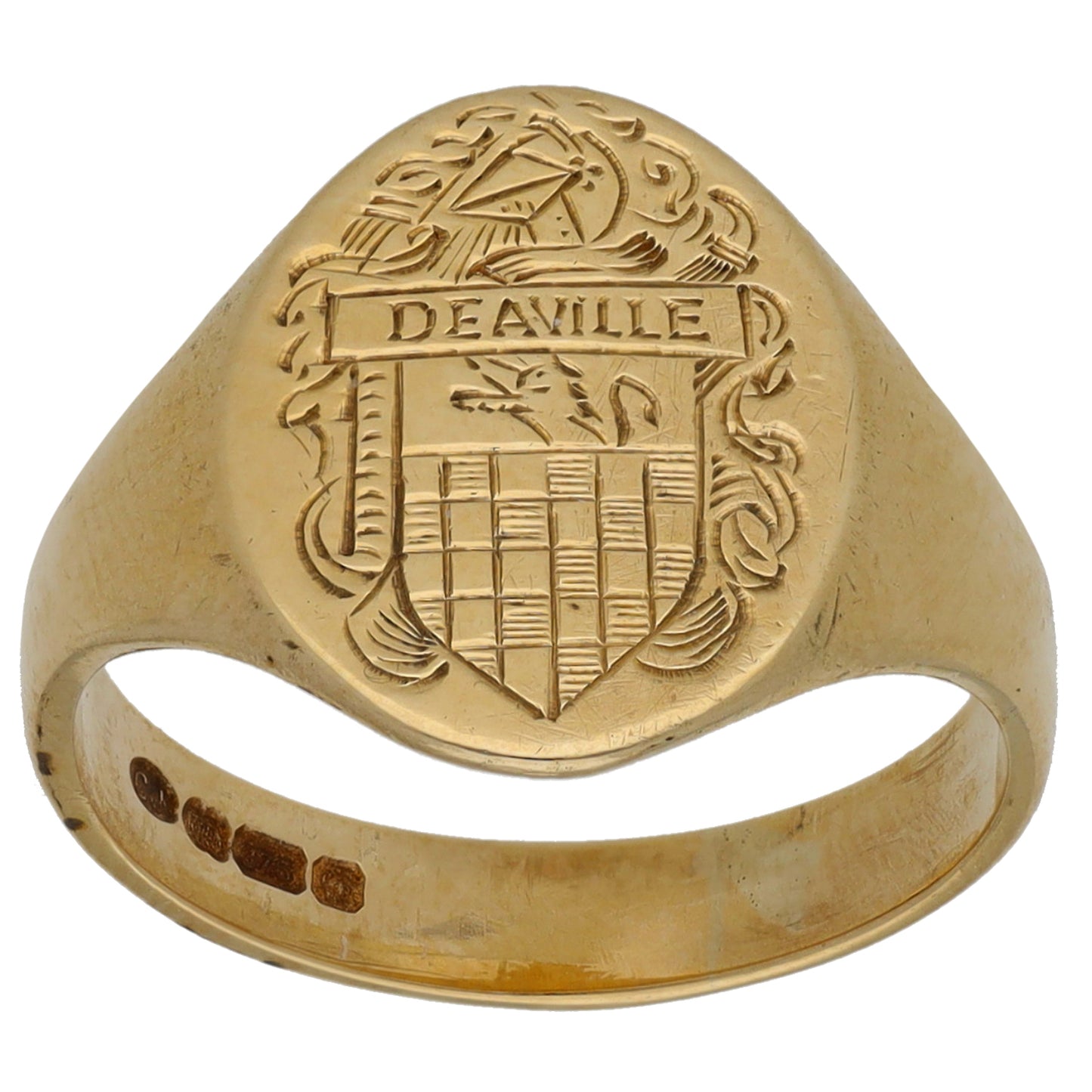 9ct Gold Crest/Emblem Signet Ring Size M