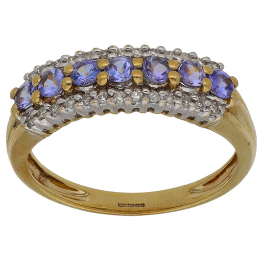 9ct Gold Tanzanite & 0.26ct Diamond Dress/Cocktail Ring Size N