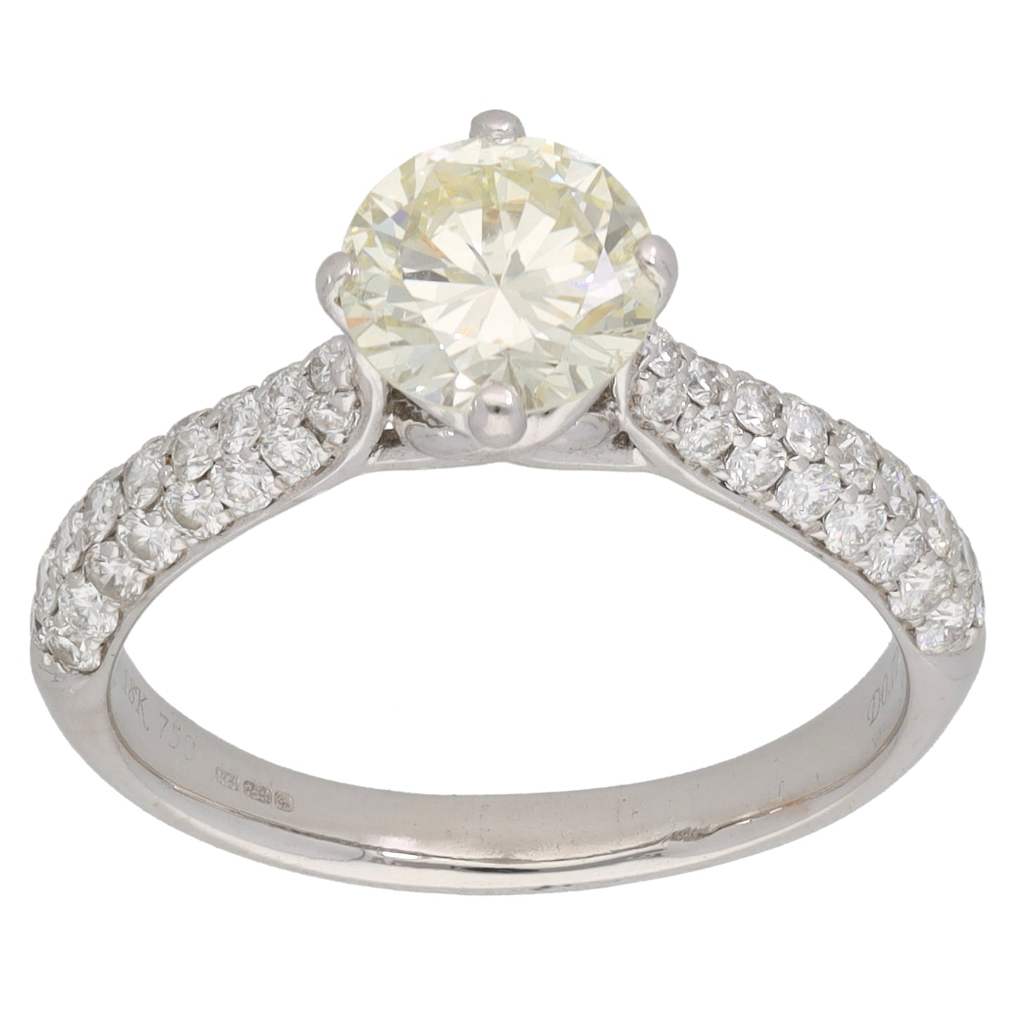 18ct White Gold 1.85ct Diamond Solitaire Ring With Accent Stones Size P