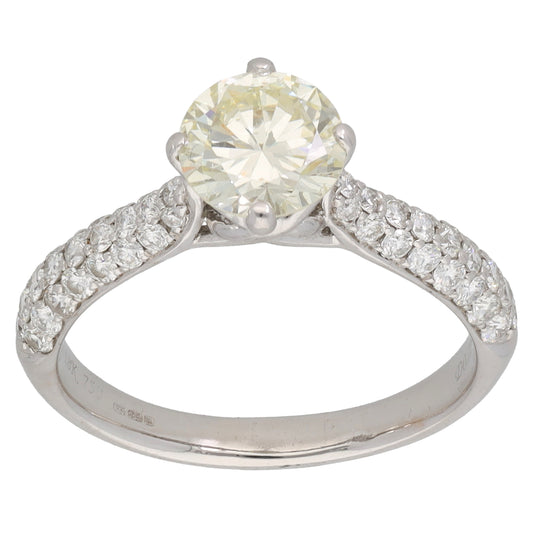 18ct White Gold 1.85ct Diamond Solitaire Ring With Accent Stones Size P