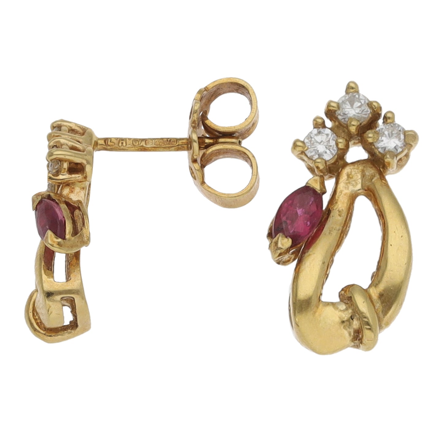 18ct Gold Man Made Ruby & 0.18ct Diamond Drop Earrings