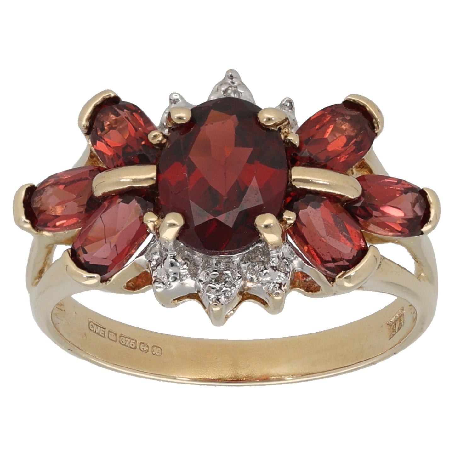 9ct Gold 0.01ct Diamond & Garnet Dress/Cocktail Ring Size N