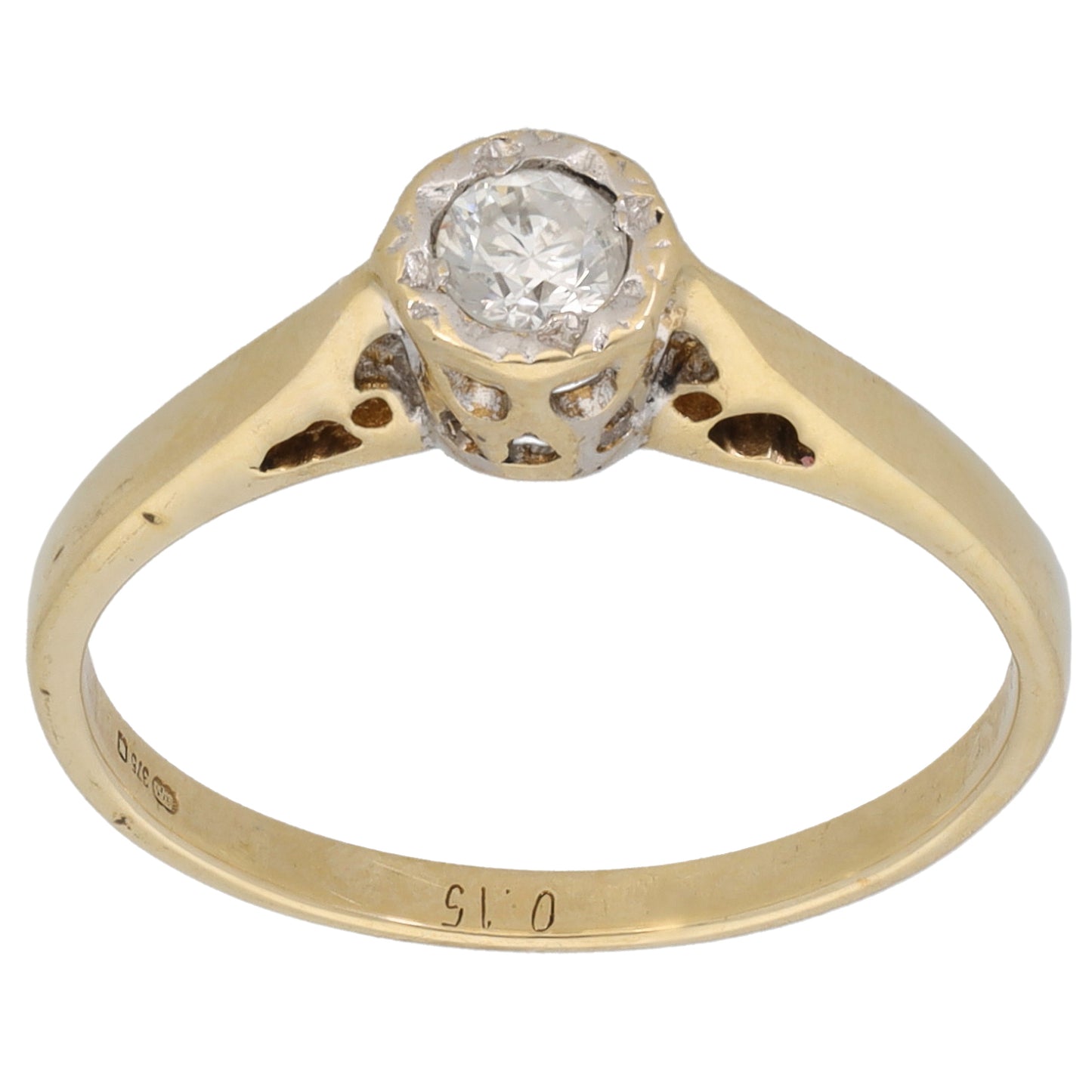 9ct Bicolour Gold 0.15ct Diamond Solitaire Ring Size N