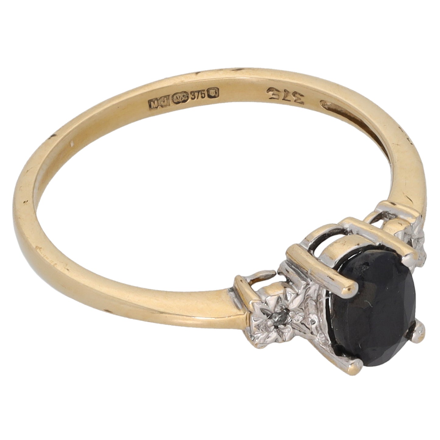 9ct Bicolour Gold Sapphire & 0.01ct Diamond Dress/Cocktail Ring Size M