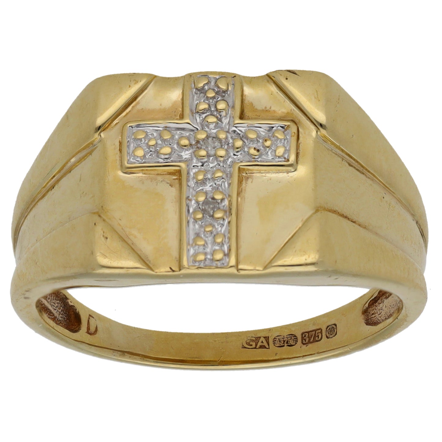 9ct Gold 0.01ct Diamond Patterned Signet Ring Size R