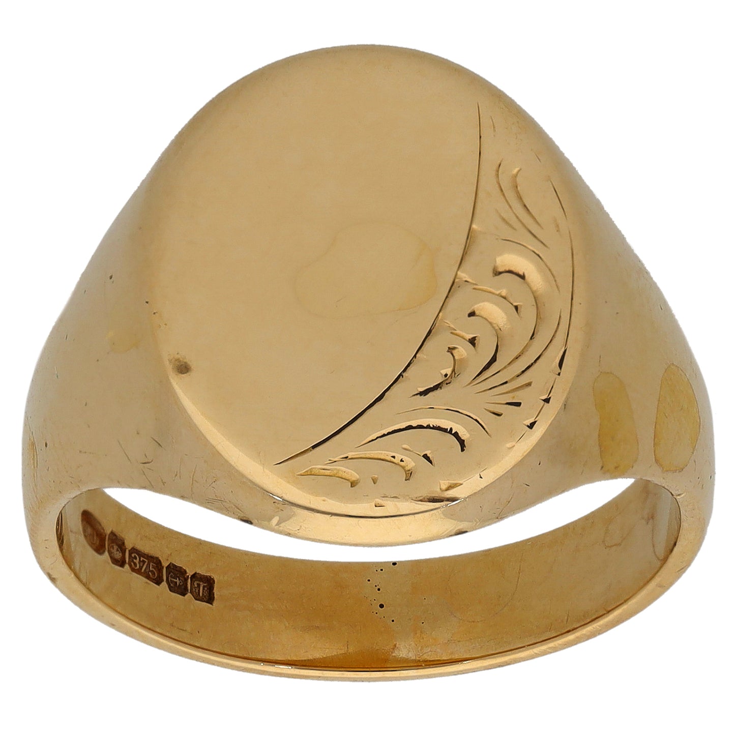 9ct Gold Patterned Signet Ring Size U
