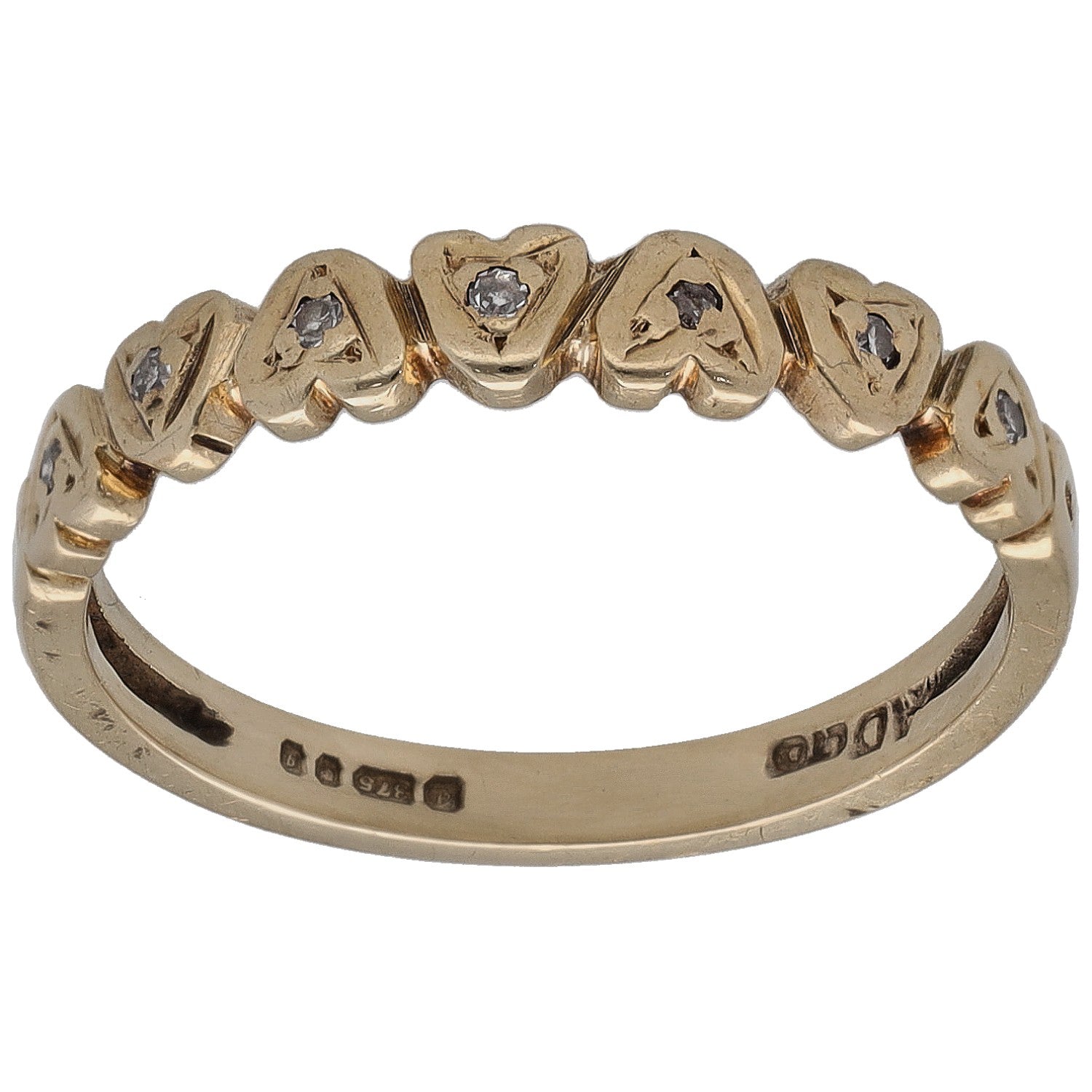 9ct gold half eternity ring with round diamonds on polished band