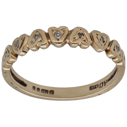 9ct gold half eternity ring with round diamonds on polished band